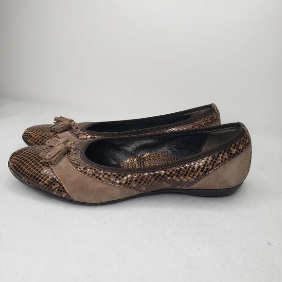 Sesto Meucci Tasseled Brown Leather & Suede Snake Embossed Slip On Flats Sz 8M. - Picture 4 of 10